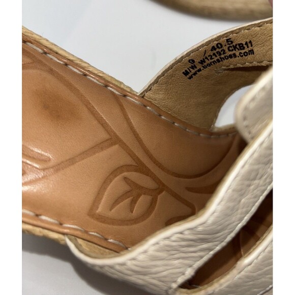 Born Sandals Tan Leather Woven Wedge Block Heel Slip-on Cross Strap Women Sz 9 - Picture 3 of 13
